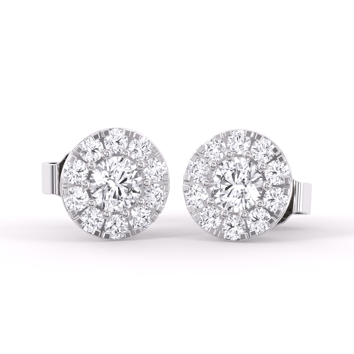 Delicate Round Halo Diamond Stud Earrings